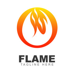 Fire flame logo design round shape template. Heat burn blaze illustration symbol of hot, energy, burn, and passion. Vector icon graphic illustration for element emblem torch, brand oil and gas company