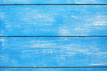 Horizontal natural wood background painted with blue paint. Interior and design concepts for creativity