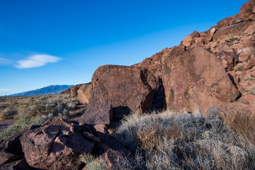 petroglyph rock art designs of ancient indigenous cultures in Owens Valley, California, USA