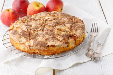 Tasty homemade apple pie on table