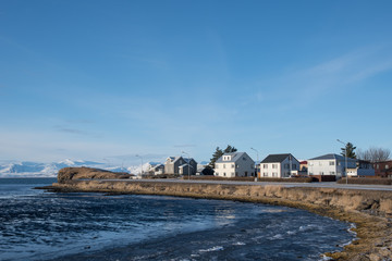 Obraz premium Town of Hofn in Hornafjordur in south Iceland