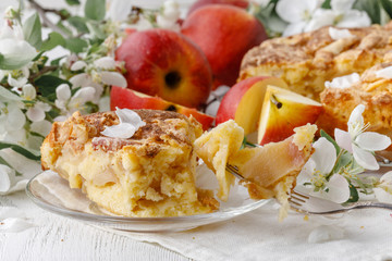 Apple Pie Non sharpen file on white table with flowers