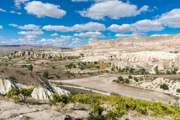 Volcanic formations in Red valley, Cappadocia, Nevsehir, Turkey.