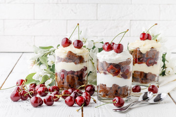 Trifle dessert with sherry and whipped cream