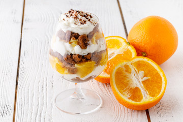 Trifle with fresh orange for breakfast