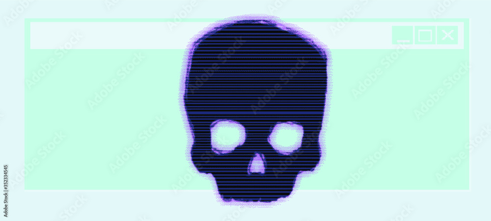 Poster Alert notification on computer in retro pixel art style. Malware caution concept, fraud internet error, insecure risk dangerous connection, online scam, virus ransomware note.