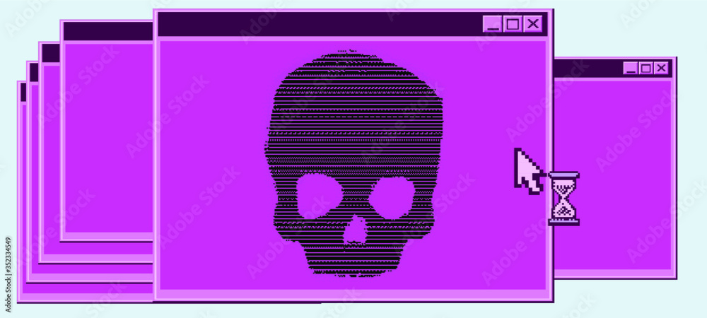 Aufkleber Computer code on a screen with a skull representing a computer virus, hack attack, malware and ransomware.