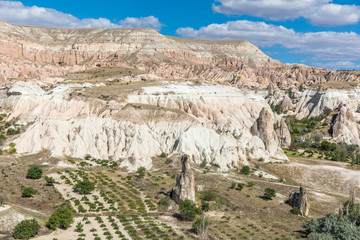 Volcanic formations in Red valley, Cappadocia, Nevsehir, Turkey.