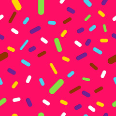Doughnut glaze with sprinkles seamless pattern, tasty poster design template, vector illustration