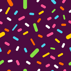 Doughnut glaze with sprinkles seamless pattern, tasty poster design template, vector illustration
