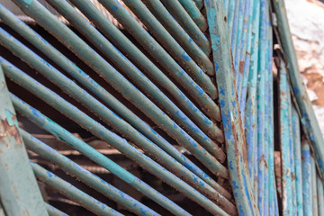 Detail of old abandoned rusty vehicles, crushed cars in scrapyard, junk yard needed to be utilised and reused to protect nature and environment, metal recycling concept