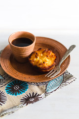 manioc cake with coffee in a cozy scene
