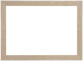 Beige wooden frame isolated on white background.