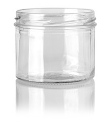 empty glass jar for products on white background