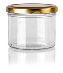 empty glass jar for products on white background
