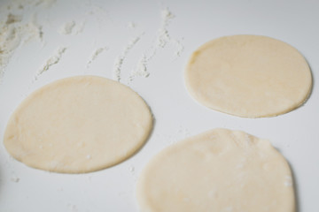 Traditional polish dumplings (called pierogi ruskie) filled with potatoes and cottage cheese. 