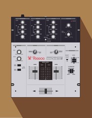 Scratch DJ mixer, realistic vector illustration. Material for applying the image on a t-shirt on the theme of DJ and nightlife. Legendary equipment for mixing music. Electronic music theme.