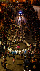 Yearly anniversary celebration of white city Arequipa, traditional dances from region, procession, bands, costumes, music during the night
