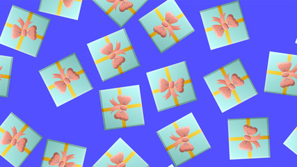 Fototapeta na wymiar Endless seamless pattern of beautiful festive love joyful gift boxes on a blue background. Vector illustration