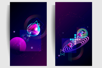 Fototapeta premium Set dynamic geometric fluid shapes flowing and liquid abstract gradient background for banner, poster stock vector design