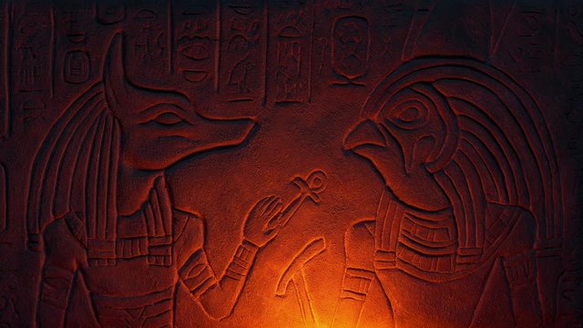 Anubis And Horus In Firelight Egyptian Gods