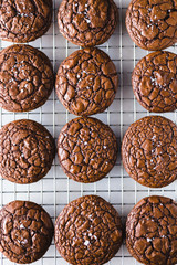 Chocolate brownie cookies on a cookie rack