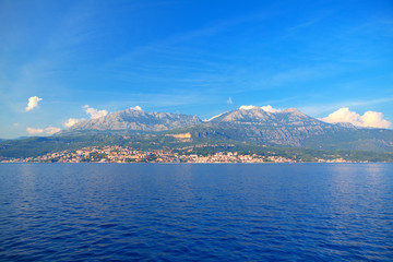 Fototapeta premium Herceg Novi coastal city in Montenegro , view from the sea 