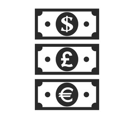dollar, euro and pound banknotes icon. currency and money symbol