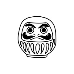 daruma, japanese traditional doll doodle icon, vector line illustration