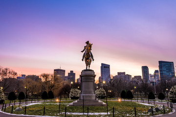 George Washington Monument at Public Garden in Boston, Massachusetts,USA. before sunrise.