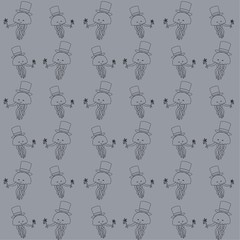 Jellyfish Witches Carry Hats and Wands Cute Illustration, Cartoon Funny Character, Pattern Wallpaper 
