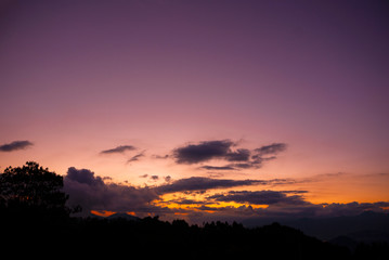 Sunset with clouds and shadows with partially clear sky, shadows cast in Latin America, air without pollution.

