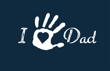 KId's hand print heart inside on blue background I love Dad message Father's Day card