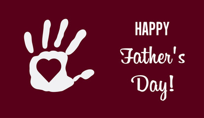 KId's hand print heart inside on red background Happy Father's Day message card