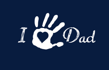 Obraz premium KId's hand print heart inside on blue background I love Dad message Father's Day card