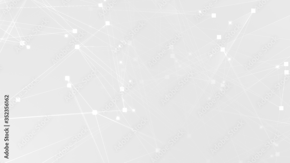 Poster Abstract white gray polygon tech network with connect technology background. Abstract dots and lines texture background. 3d rendering.
