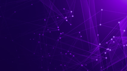 Abstract purple violet polygon tech network with connect technology background. Abstract dots and lines texture background. 3d rendering.