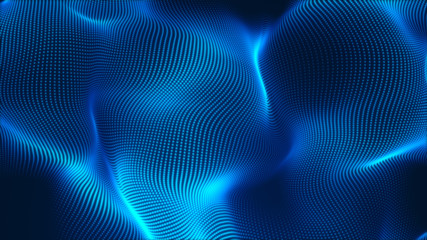 Dot blue wave light screen gradient texture background. Abstract  technology big data digital background. 3d rendering.