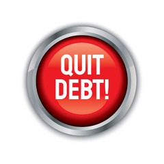 Illustration of a button out of debt. Determination to get out of debt bondage. Don't want to be in debt again.