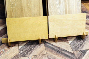 Parquet board on the stand in the store