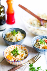 homemade couscous with cherry tomatoes and fresh herbs