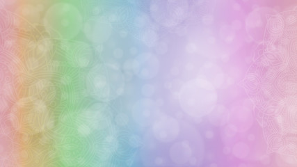 Soft rainbow textured bokeh background with mandalas