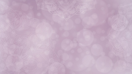 Soft pink and mauve textured bokeh background with mandalas