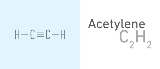 Acetylene (C2H2)  gas molecule.Stick model. Structural Chemical Formula. Chemistry Education