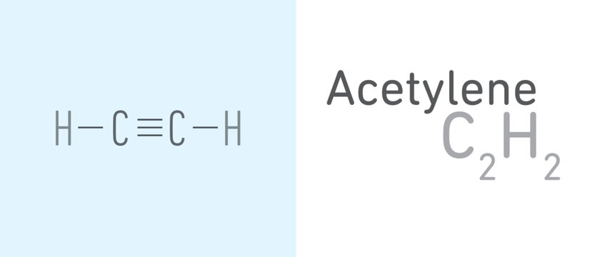 Acetylene (C2H2)  gas molecule.Stick model. Structural Chemical Formula. Chemistry Education