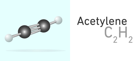 Acetylene (C2H2) gas molecule. Stick model. Structural Chemical Formula and Molecule Model. Chemistry Education