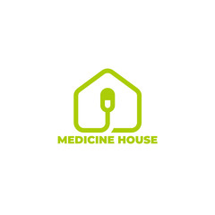 simple geometric line capsule medicine home symbol logo vector