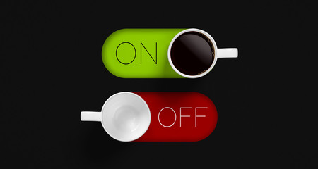 cups of coffee and text ON and OFF on dark background