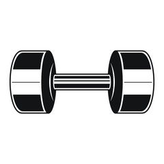 Black and white illustration of a barbell, icon logo, isolated on white backgound