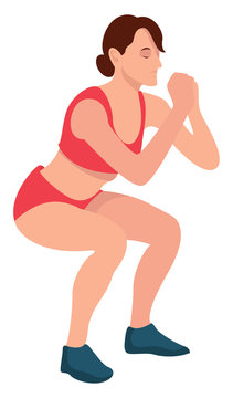 Woman Doing Squats , Illustration, Vector On White Background